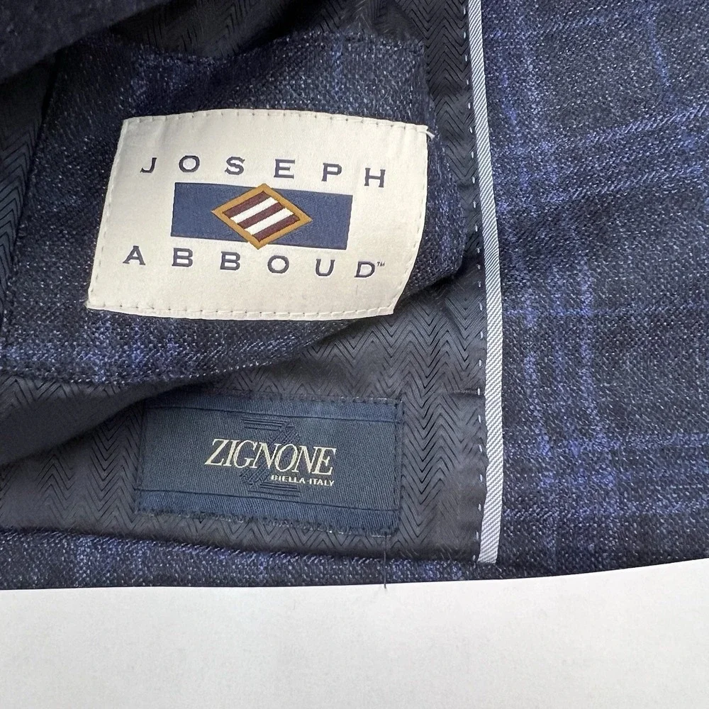 Joseph Abboud Blazer Jacket Sport Coat Mens 46R Wool Navy Flannel Plaid